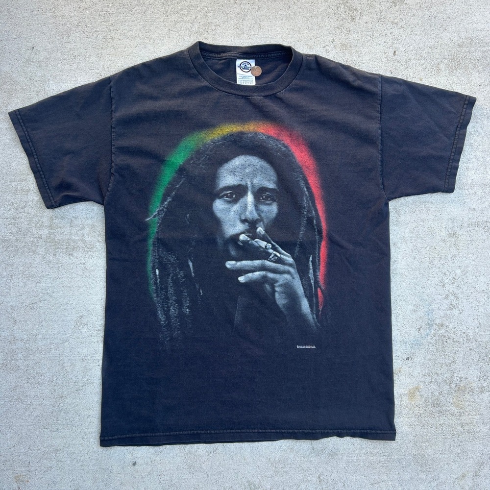 Delta Pro Weight Bob Marley T Shirt Medium Black Vintage Y2K Rasta Graphic Tee
